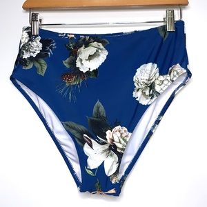 VECVOC Blue Floral High Waist Swimsuit Bikini Bottom Size Medium